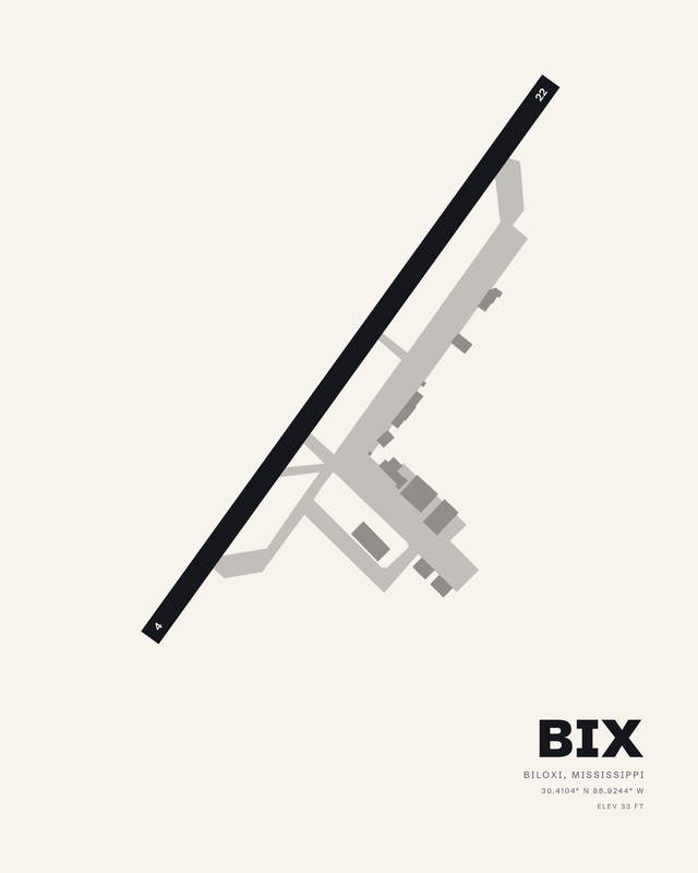 White airport map print of Keesler AFB (BIX), Biloxi, Mississippi, single runway 04/22 on a diagonal with apron and taxiways.