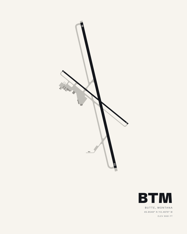 Butte BTM airport map print