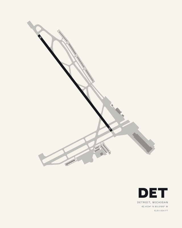 Detroit DET airport map print