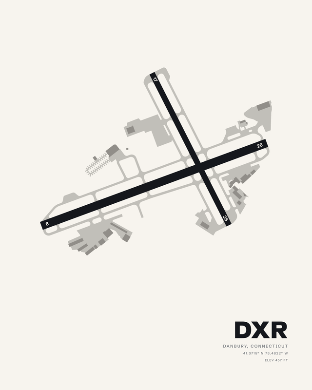 Danbury DXR airport map print