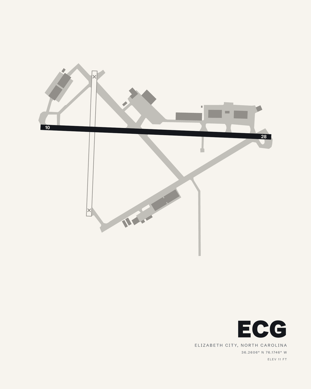 Elizabeth City ECG airport map print