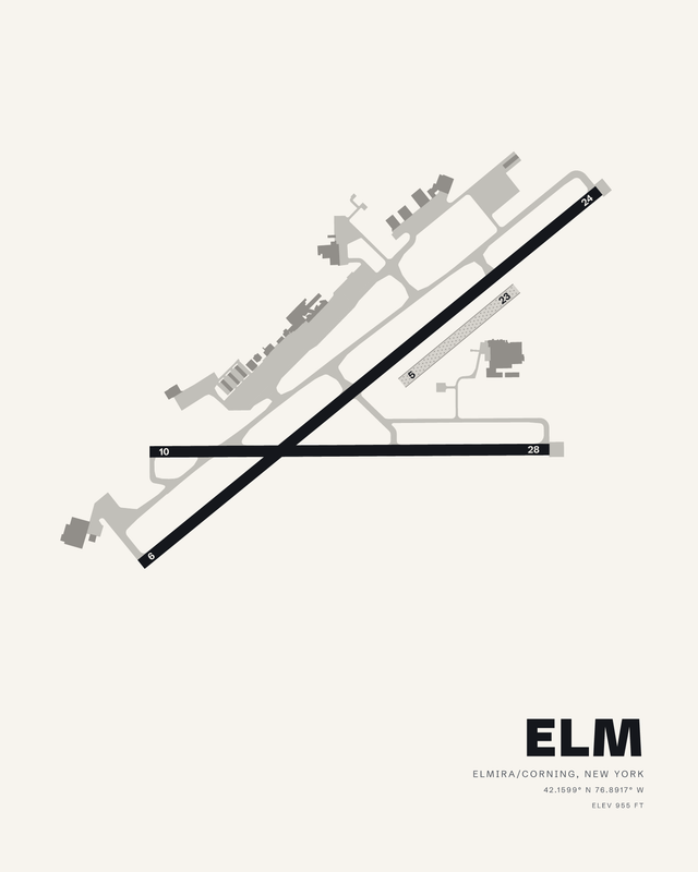 Elmira/Corning ELM airport map print