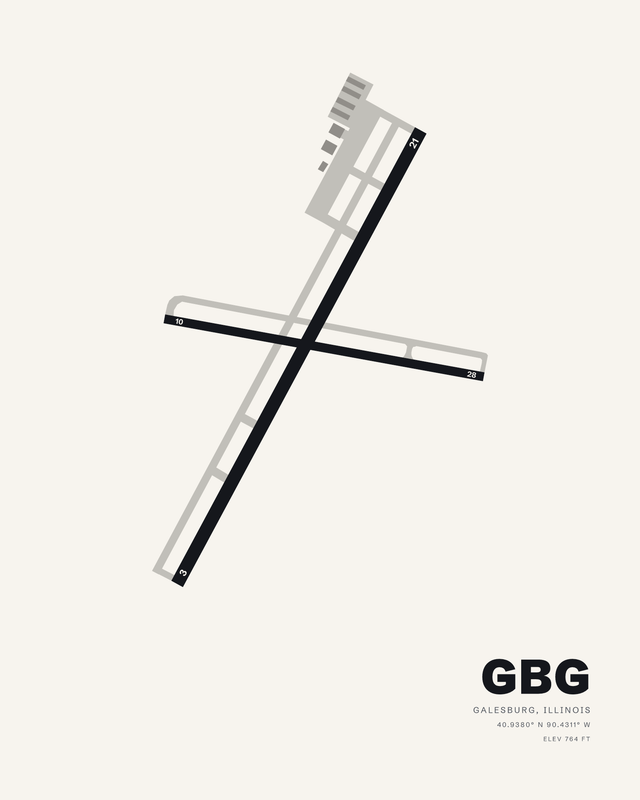 Galesburg GBG airport map print