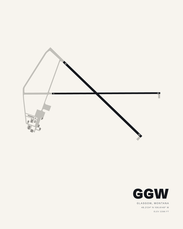Glasgow GGW airport map print