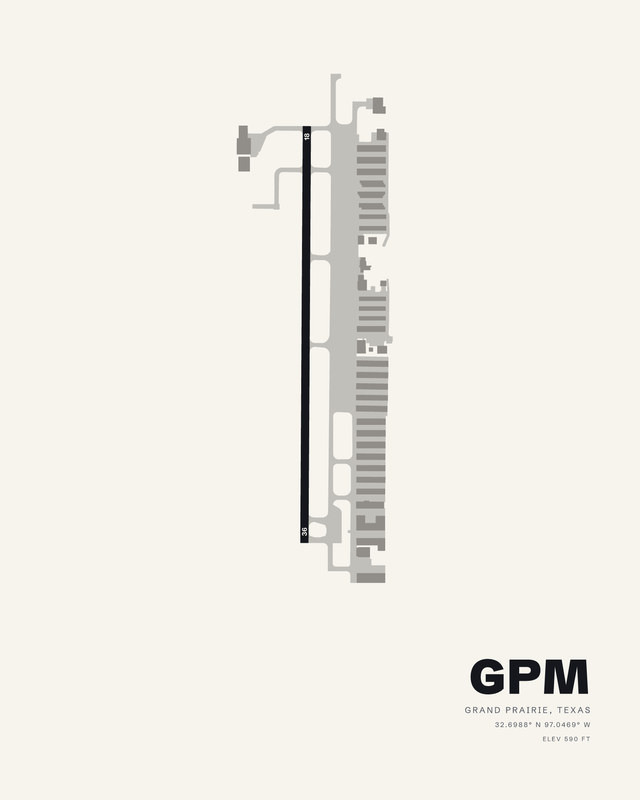 Grand Prairie GPM airport map print