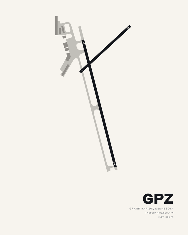 Grand Rapids GPZ airport map print