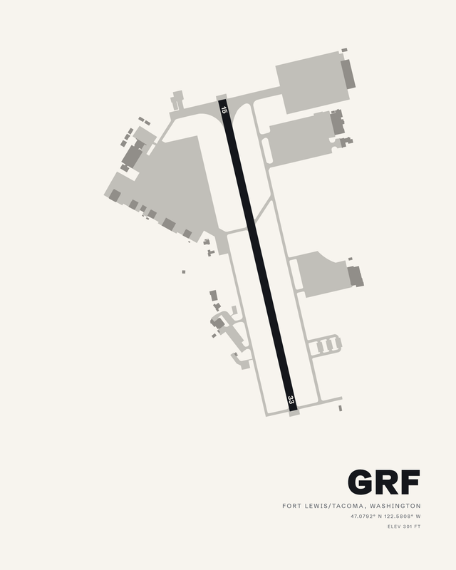 Gray AAF (Joint Base Lewis-McChord) (GRF) airport map print