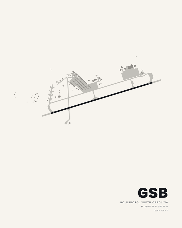 Goldsboro GSB airport map print