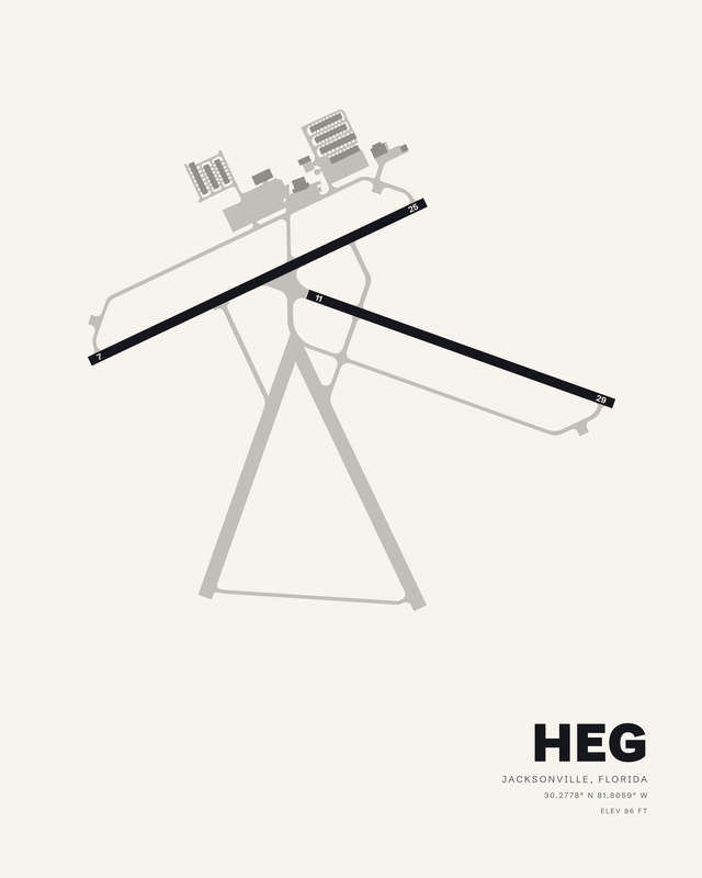 Herlong Recreational HEG airport map print in the white colorway, two dark crossing runways on a warm off-white ground.