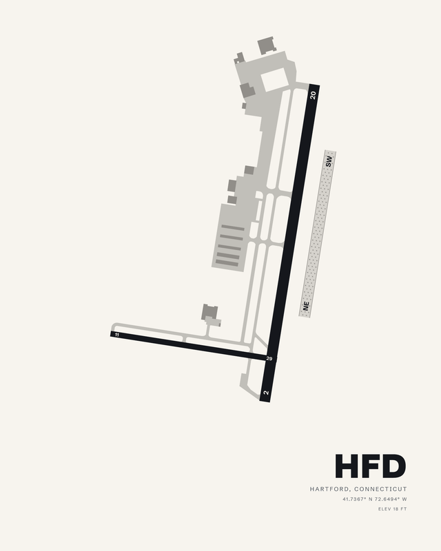 Hartford HFD airport map print