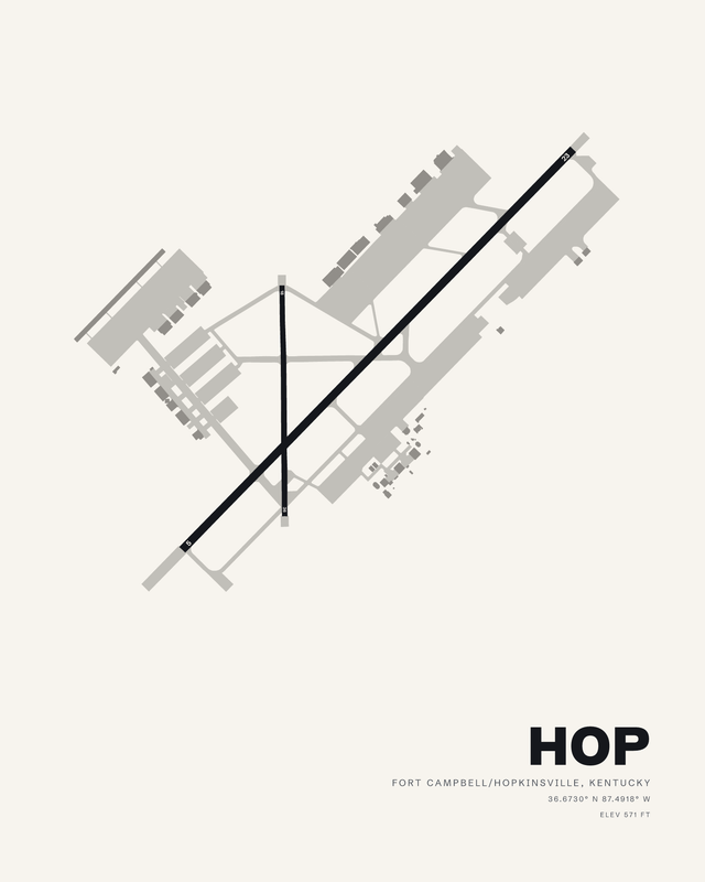 Campbell AAF (Fort Campbell) (HOP) airport map print
