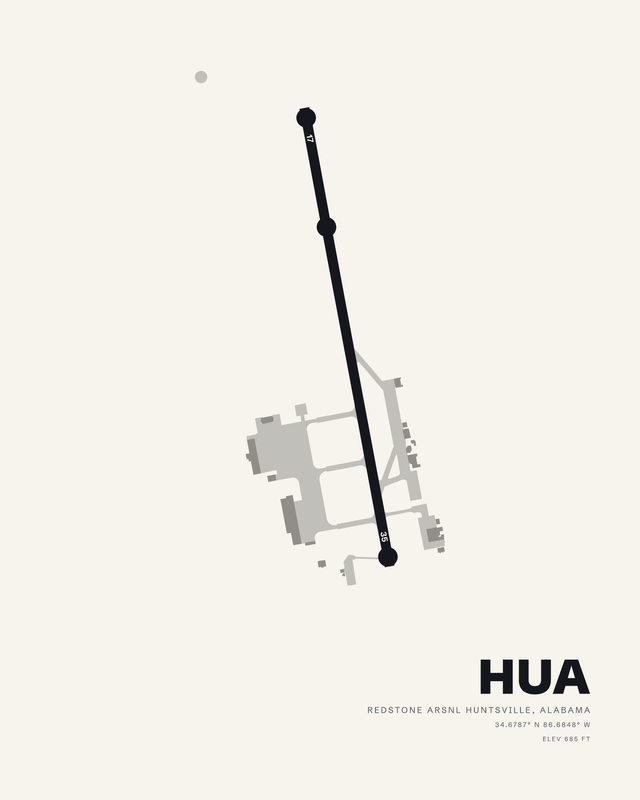 Redstone AAF (HUA) airport map print