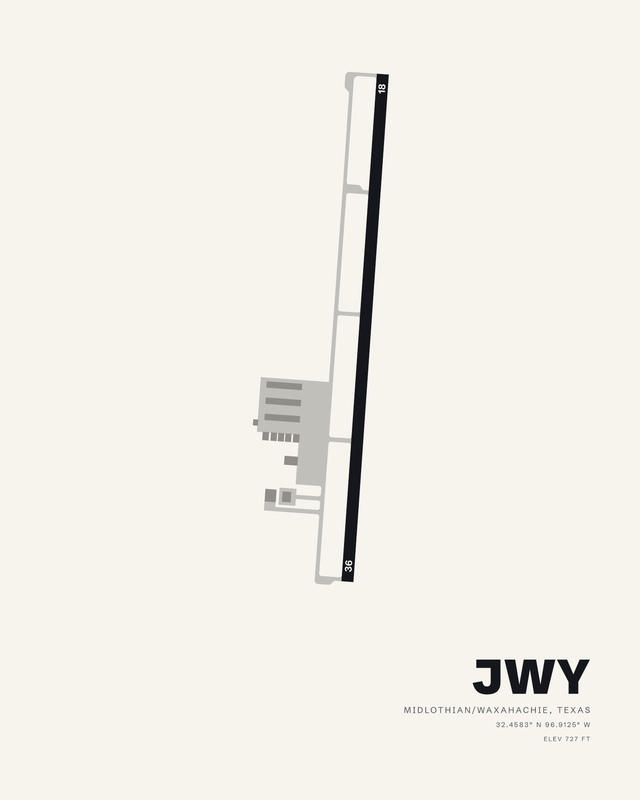 Midlothian/Waxahachie JWY airport map print