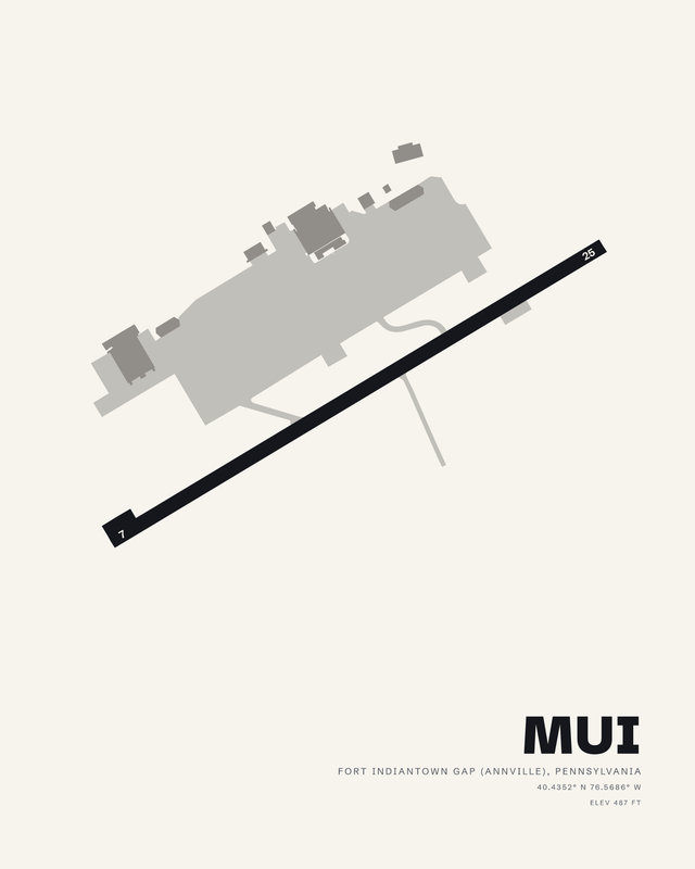 Muir Ahp (Fort Indiantown Gap) (MUI) airport map print