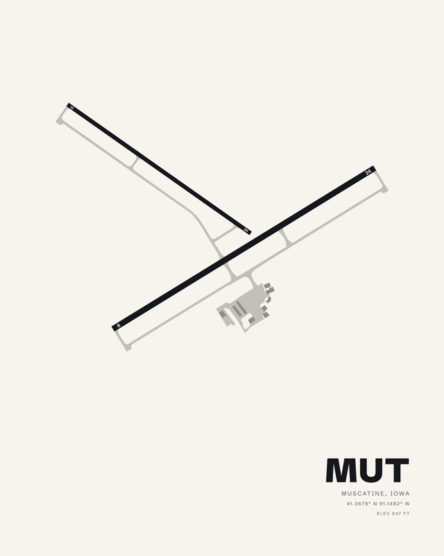 Muscatine MUT airport map print