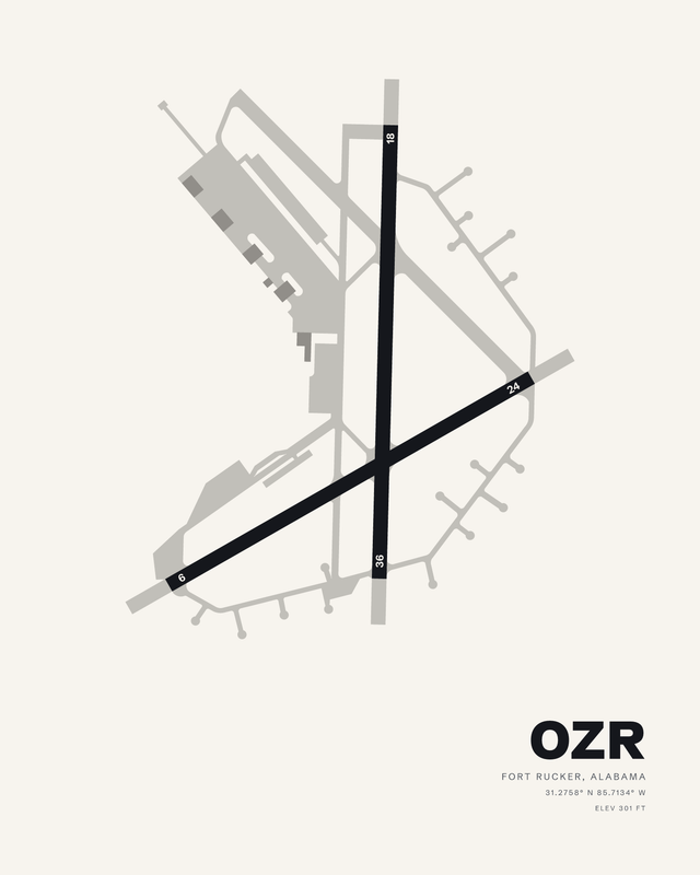 Cairns AAF (Fort Rucker) (OZR) airport map print