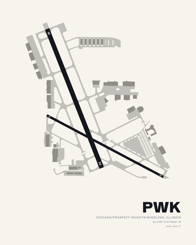 Chicago/Prospect Heights/Wheeling PWK airport map print