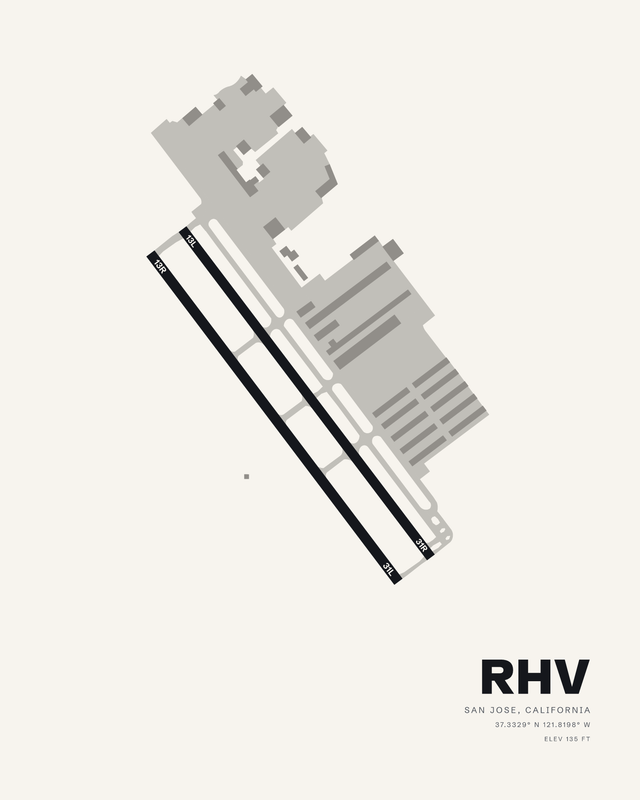 San Jose RHV airport map print