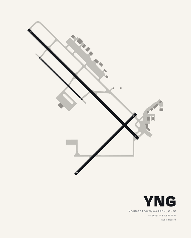 Youngstown/Warren YNG airport map print